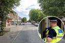 Location - a Street View image of Brentwood High Street and an inset image of a police officer
