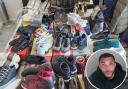Delvin Hemmings, inset, had this stash of designer trainers in his home