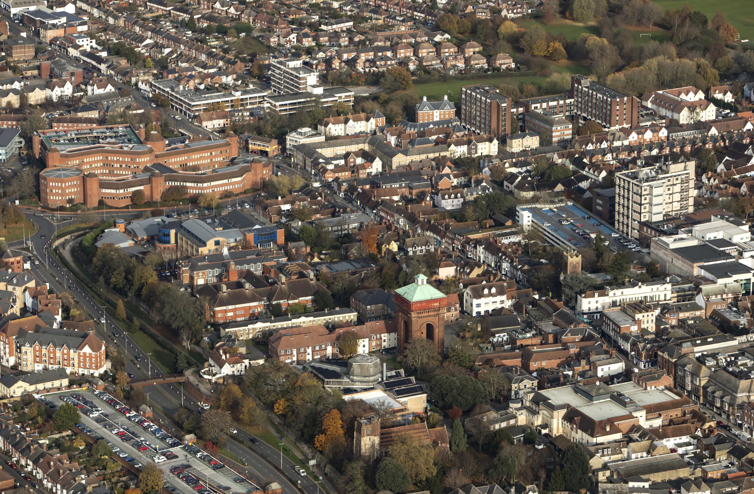 Colchester town centre from above 