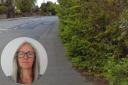 Concerned - Jo Wheatley (inset) and the overgrown pavement in Low Road, Dovercourt