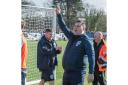 Bury boss Dave McNabb salutes the travelling Shakers supporters who made the trip to the Isle of Man Picture: Phil Hill