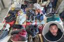Delvin Hemmings, inset, had this stash of designer trainers in his home