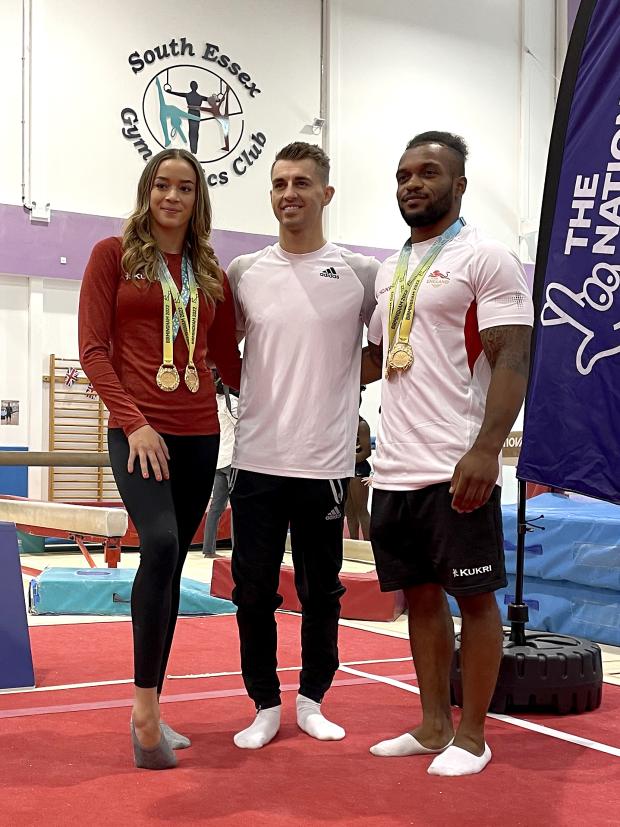 Brentwood Live: Max Whitlock (centre), Georgia-Mae Fenton (left) and Courtney Tulloch at the South Essex Gymnastics Club (PA)